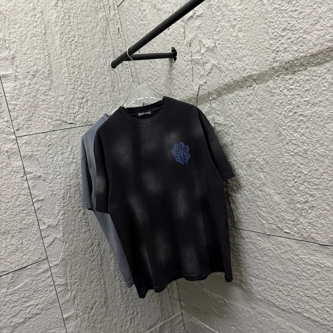 🅿️190 CH Crow* Heart 2025 Summer New Style Heavy pickling with gradient distressing Chest logo Classic printing Customized fabric Short-sleeved T-shirt Unisex Size: S M L